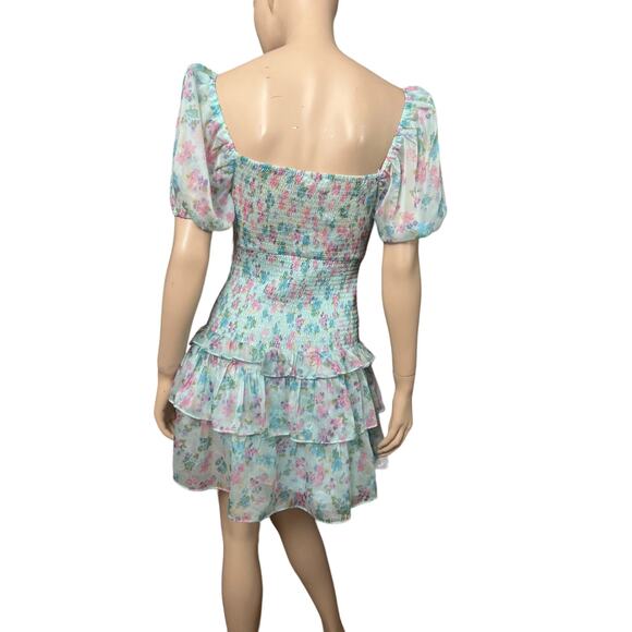 New ASTR Garland Floral Front Cutout Puff Sleeve Mini Dress in Mint Size M - Picture 11 of 16